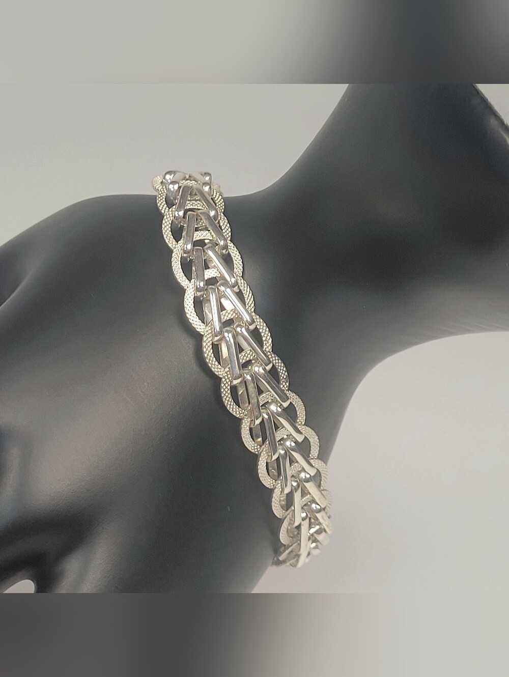 IBB Sterling Silver Bracelet Polished Textured Fancy Link 925 Italy 7.5” 18g